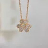 V Necklace Fans Clover Necklace Female Full Diamond Flower Pendant 18k Rose Gold Light Body collarbone Chain Live Broadcast