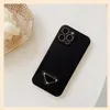 Coque de téléphone en cuir Simple et élégante, étui de téléphone avec Logo triangulaire en métal pour iPhone 14 13 12 11 Pro Max X Xs Xr Plus