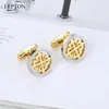 Lepton Silver 18K Gold Color Cufflinks Stainless Steel Round Cuff Links for Men Wedding Business Cufflink Gemelos 240219