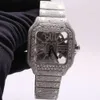 Uniek en verbluffend roestvrij staal Romeinse cijfers skeleton hiphop moissanite diamanten horloge met verbeterde VVS-helderheid