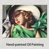 Handmålade kvinnaoljemålningar tamara de lempicka tjej i gröna detaljer canvas konstverk för heminredning223z
