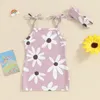 Girl Dresses Toddler Baby Summer Clothes Flower Print Dress Tie Up Sleeveless With Headband