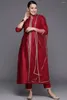 Vêtements ethniques Ensemble de 3 pièces en coton de soie rouge pour femme avec broderie à fente avant pour costume de robe pakistanaise