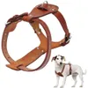 Äkta läderhund Harness Brown 16-30 bröstjusterbara remmar för promenadträning Medium stora hundar Pitbull Boxer M241P