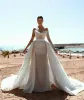 Classic Wedding Dress One Shoulder Mermaid Bridal Gowns with Detachable Train Pearls Illusion Bride Dresses Sweep Train Custom Made