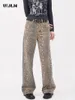 Jeans femininos y2k vintage leopardo impressão solta mulheres outono clássico reto cintura alta magro casual moda feminina 2024