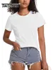 Женская футболка TACVASEN Летние хлопковые футболки Женские короткие футболки с круглым вырезом Дышащие муаровые впитывающие повседневные модные базовые футболки L24312