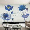 Vintage Poster Blue Lotus Flower 3D Wallpaper Wall Stickers Chinese Style DIY Creative Living Room Bedroom Home Decor Art345x