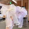 Hårtillbehör Acessory Clips Bows Girl Ribbon Imitation Pearl Children's Princess Solid Color Kawaii Tyg Mesh Hairpin Baby Artiklar