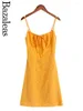 Casual klänningar 2024 Kvinnor Summer Print Kvinnor Sexiga spaghettirand Lady Dress Yellow Party Mini Elegant Chiffon