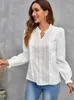 Kvinnors blusar skjortor eleganta spetsar sömmar kvinnor eleganta blusar mode puff long sle top casual vit skjorta ungdomskvinna blusar 2024 newl24312