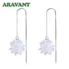 Boucles d'oreilles en peluche 925 Fleur blanche argentée Longue chaîne d'oreille pour femmes Gift de bijoux de mariage