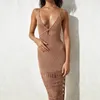 Women's Swimwear Sexy Solid Color Cover Ups Ssuspender Knitted Hollow Beach Skirt Tassel Crochet Dress V-neck Cover-Ups Summer 2024