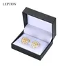 Lepton Silver 18K Gold Color Cufflinks Stainless Steel Round Cuff Links for Men Wedding Business Cufflink Gemelos 240219