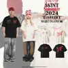 BIGTHING TRENDY SAINT MICHAEL LETTER BRODERADE PRINT LOOK SHORT SLEEVED T-shirt K2EO