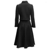 Work Dresses Fashion Runway Autumn Winter Black Suit Female Turn-down Collar Long Sleeve Coat Skirt 2 Piece Sets Women Outfit