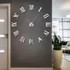 モダンなDIY大きな壁時計3Dミラーサーフェスステッカーホーム装飾アートジャイアントウォールクロック時計ローマ数字ビッグクロックY200110241M