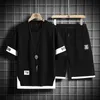 Yaz siyah beyaz eşofmanlar Erkekler Set Set Sleeves Tshirt Şort Spor Giyim Marka Spor Takımı Büyük Boy 5xl 240228