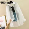 Kvinnors blusar skjortor Summer Sunsn Shirt Elegant Perspektiv Thin Chiffon Blus Korean Harajuku See Through Loose Top Casual Womens Cardiganl24312