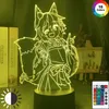 Lampa 3D Pomocna Fox Senko San Figure Kolor Nightlight Zmiana Baterii USB Nocne światło dla dziewcząt sypialnia wystrój światła Holo C100232G