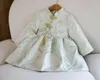 Chinese Style Embroidery Satin 3/4 Long Sleeve Flower Girls' Dress