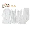 Women's Sleepwear Lace Robe Set Floral Trim Soft Pajamas Suit Sexy V-Neck Nightgown Sleepshirts Summer Bathrobe Dressing Gown