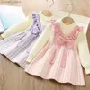 Girl's Dresses New Baby Dress 2023 Autumn/Winter Korean Edition Foreign Style Little Girl Sweet Bow Knitted Sweater Girl Casual Dress L240315