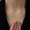 Ретро квадратный зеленый кулон с цирконием, ожерелье для женщин, ожерелье из титановой стали для девочек, свадебные украшения для помолвки