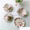 Dishes Plates French Retro Flowers Ceramic Coffee Cup And Plate A Set Of Salad Bowl Tableware Court Style Drop Delivery Home Garde Dhymp