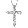 Hänghalsband Zirconia Cross Crystal Necklace Silver Color Box Chain Female Choker Fashion Smycken gåvor för kvinnor flickor