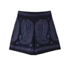 Shorts femininos traf mulheres moda paisley bordado linho vintage cintura alta lado zíper feminino calças curtas mujer