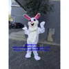 Mascot Costumes White Long Fur Easter Bunny Osterhase Rabbit Hare Mascot Cartoon Character Costume Dressed Walking Street Zx411