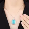 KQDANCE Created Sapphire Paraiba Tourmaline Pariba Emerald Gemstone Diamond Pendant Necklace with Large Blue Green Stone Jewelry 240229