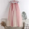 Skirts 2024 Women 7 Color Block Bow Tulle Ball Gown Skirt Elegant High Waist Fairy Mesh A-line For Spring Summer P274