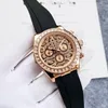 Heren automatisch mechanisch horloge diamanten ring klassieke stijl 40 mm rubberen band roestvrijstalen wijzerplaat diamanten gezicht horloge saffier super helder horloge directe verkoop