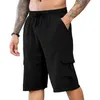 Herrshorts 1pc snörning män bekväma flerficka med dragkammare elastisk midja last streetwear för löpning