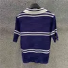 Camisetas bordadas com letras listradas suéter de malha para mulheres moda manga curta camisetas tops