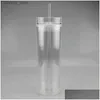 Tassen Becher USA Local Warehouse 16Oz doppelwandiger transparenter Acrylbecher mit Deckel und St 480 ml gerader dünner Plastikbecher für Schneekugel B Dh1Dg L240312