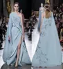 Elie Saab Side Split Vestidos de Noite com Cabo Sereia Contas de Lantejoulas Um Ombro Vestidos de Baile Plus Size Cetim Manga Longa Festa Dr7313036