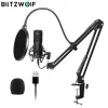 Microphones Blitzwolf BWCM2コンデンサーマイクUSBマイクオーディオダイナミックシステムキットカンチレバーブラケットアンチスプレーネットセットサウンドレコード