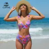 Swim Wear Cups Neck Wrinkle High Condition Set Bikini Swimsuit For Women Sexig Back Hook Two Piece Beach Suits 2024 Swimsuit Aquatic Sports 240311