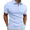 Polos pour hommes 2024 Solid Color Zipper Polo Shirt Stripe Manches courtes Hommes Sports Loisirs Pull Confortable Mode Tendance Streetwear Tops