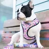 French Bulldog Harness Leash tryckt franska reversibelt sele valp små hundar mesh väst koppel uppsättning för mops promenad träning lj2234v