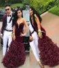 Burgundy Mermaid Prom Dresses 2019 Sweetheart Velvet Fitted Prom Gowns Floor Length Ruffled African Cocktail Party Gowns9673014