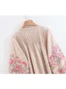 Spring Fashion Women Tassel Floral Embroidery Linen Cotton Beach Bohemian Blouse Shirts Tops Long Sleeve Loose Boho Shirt 240306