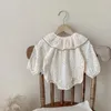 7701 Body para bebê outono infantil floral fio de algodão roupas para meninas gola folha renda escalada roupas240311