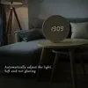 Wanduhren LED Digital Tischuhr Alarm Spiegel Hohl Modernes Design Uhr für Zuhause Wohnzimmer Dekoration Holz Weiß Geschenk13434