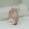 Bague en diamant princesse en or Rose 18 carats ensemble 2 pièces pour femmes Anillos Mujer Bizuteria pierres précieuses Femme bijoux en diamant 18 k bague en or Rose 240220