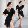 Stage Wear Latin Dance Dress Female Adult Ballroom Rumba Tassel Training Dancewear With Belt Sexy Backless Hollow Out Professional Costume