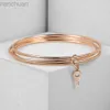 Bangle New Fashion Triple Layered Bangle for Women Men 585 Rose Gold Color Bells Key Charm Pendant Armband Jewelry Gift CB57 LDD240312